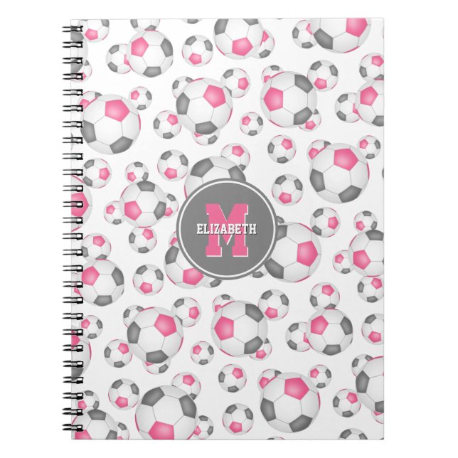 Carnet motif de sport rose gris girly soccer personnalisé (Devant)
