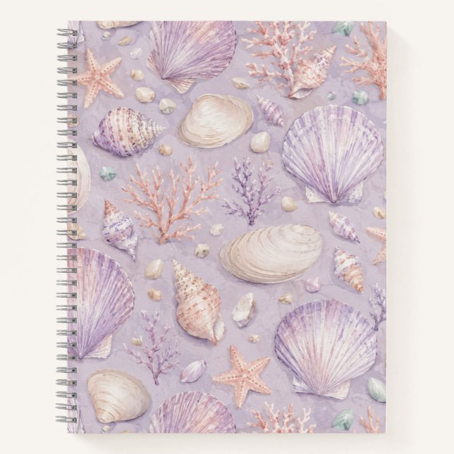 Carnet Motif de style côtier à l'aquarelle avec coquillag (Devant)