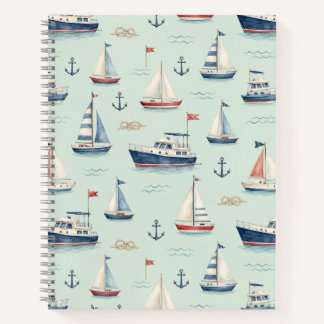 Carnet Motif de style côtier à l'aquarelle avec voilier b