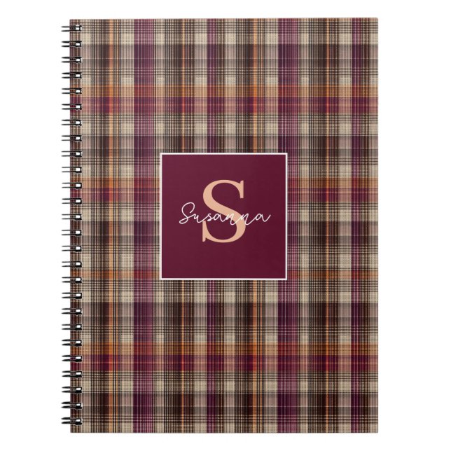 Carnet Motif de style Gingham avec monogramme personnalis (Devant)