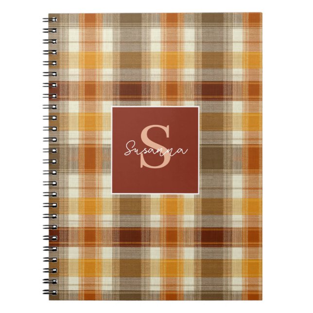 Carnet Motif de style gingham avec monogramme personnalis (Devant)