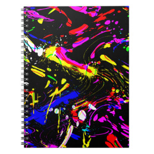 Carnet Motif de taches de peinture colorées sur fond noir