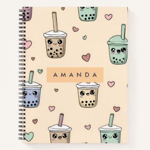 Carnet Motif de thé Boba Cute personnalisé