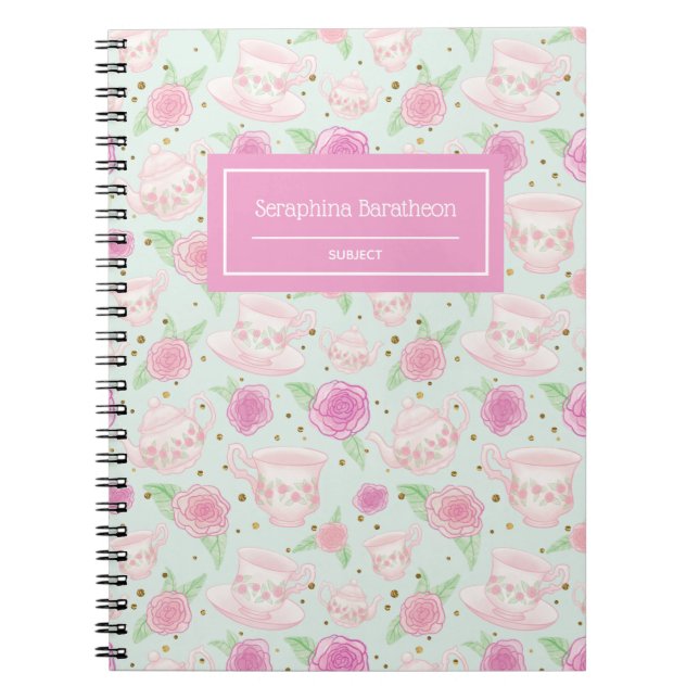Carnet Motif de thé Rose rose Floral Personnalisé (Devant)