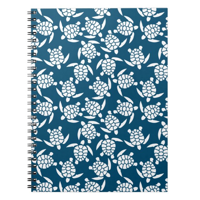 Carnet Motif de tortue de style côtier blanc et bleu (Devant)