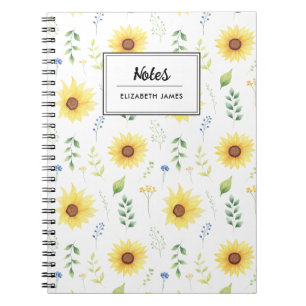 Carnet Motif de tournesols rustique aquarelle Personnalis