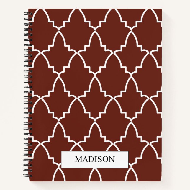 Carnet Motif de treillis marocain Bourgogne personnalisé (Devant)