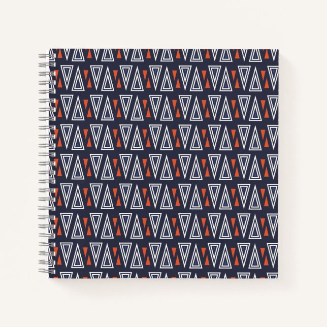 Carnet Motif de triangles géométriques bleu foncé et roug (Devant)