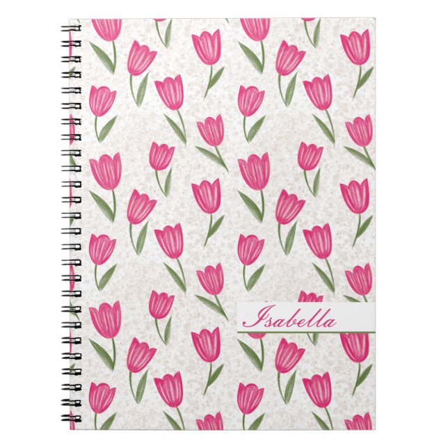 Carnet Motif de tulipe rose personnalisé (Devant)