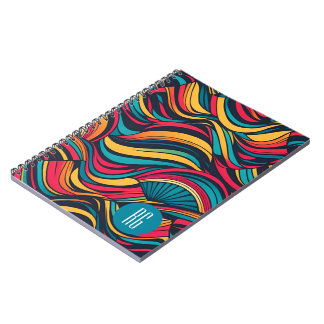 Carnet Motif de vague Abstraite monogramme personnalisé