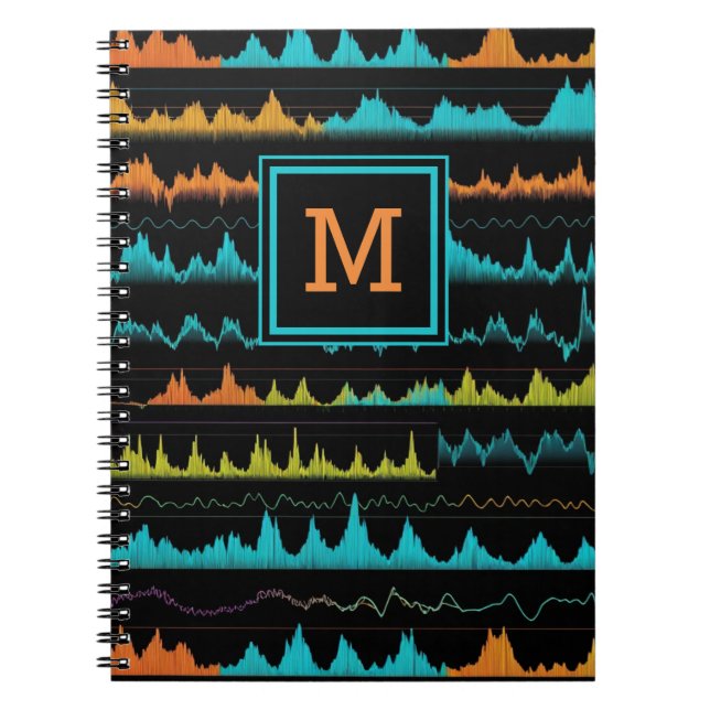Carnet Motif de vague sonore abstraite rétro Monogramme (Devant)