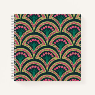 Carnet Motif de ventilateur floral rose et vert