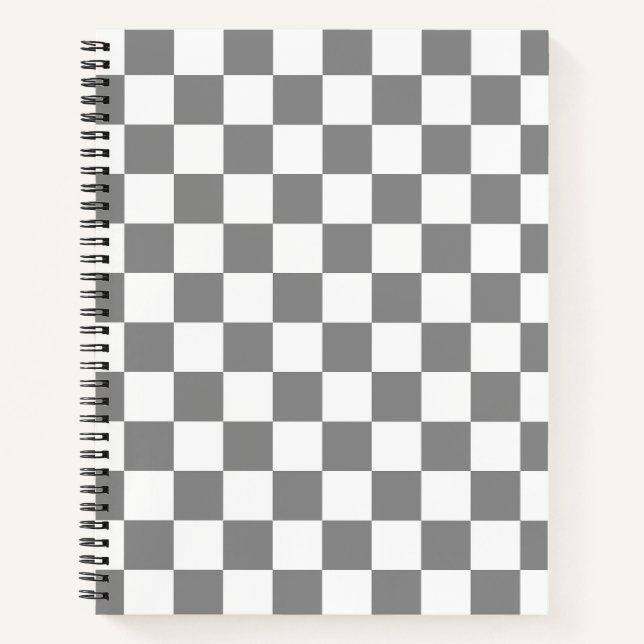 Carnet Motif de vérification À damiers blanc gris cendré (Devant)