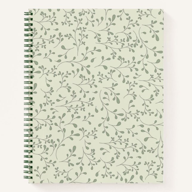 Carnet Motif de vigne botanique vert olive clair (Devant)