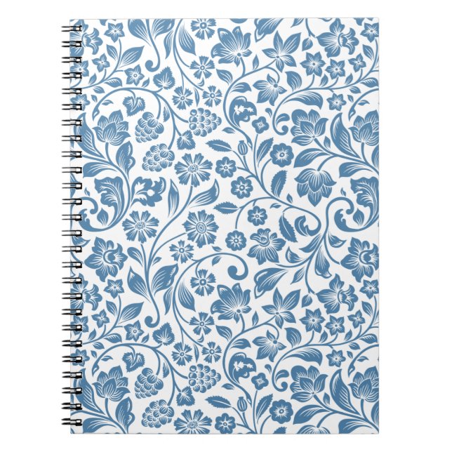 Carnet Motif de vignes florales bleues et blanches ornées (Devant)