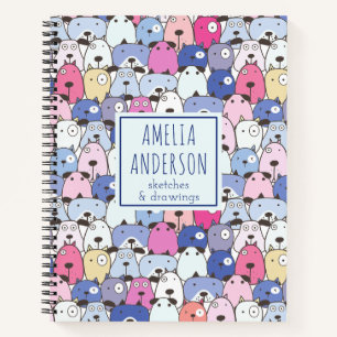 Carnet Motif de visage de chien drôle abstrait avec nom p