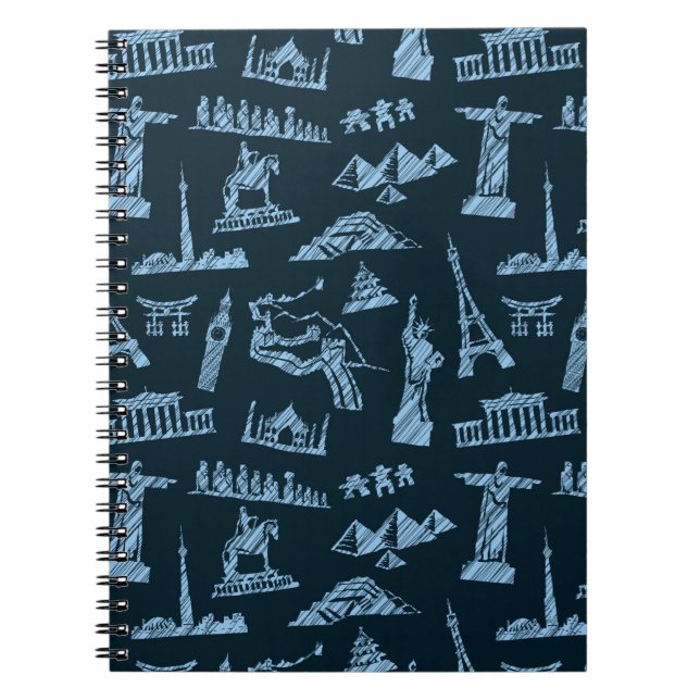 Carnet Motif de voyage dans le motif de bleus (Devant)
