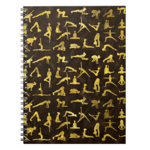 Carnet Motif de yoga Asanas/poses d'or
