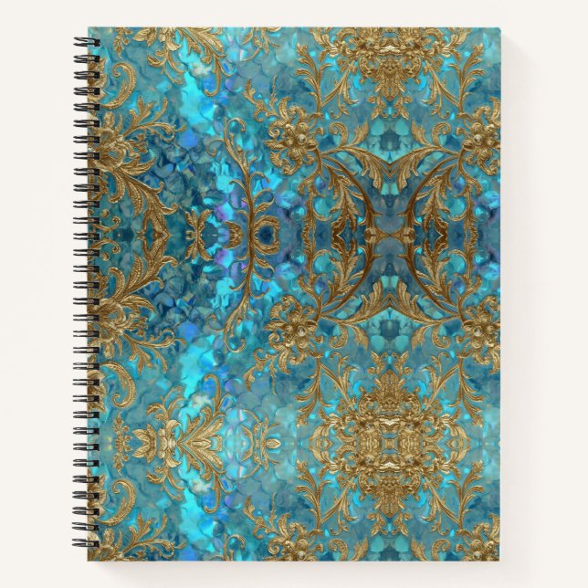 Carnet Motif d'écailles de sirène Aqua Pearlescent & Or  (Devant)