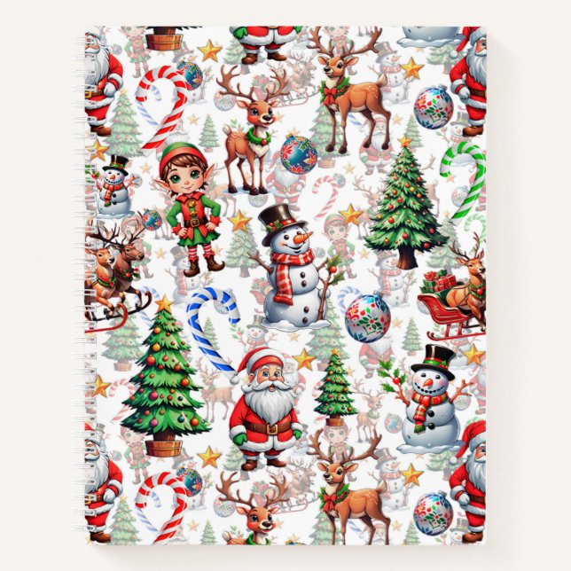 Carnet Motif décoratif de Noël sur fond blanc (Devant)