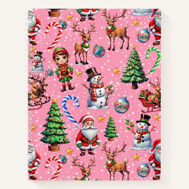 Carnet Motif décoratif de Noël sur fond rose (Devant)