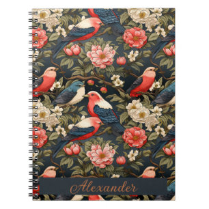 Carnet Motif décoratif élégant Oiseaux & Fleurs Nom