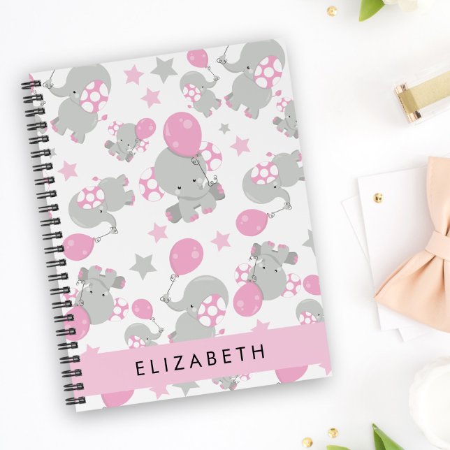 Carnet Motif D'Eléphants, Eléphants Mignons, Votre Nom (Créateur téléchargé)