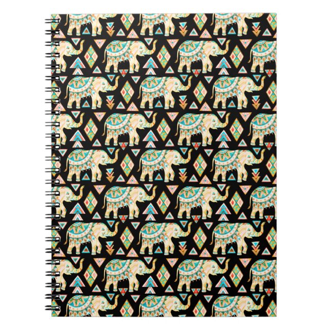 Carnet Motif d'éléphants indiens colorés mignons (Devant)