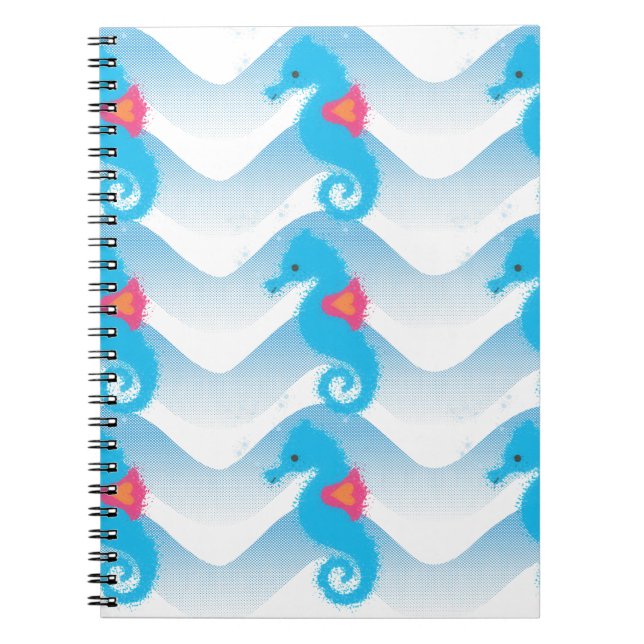 Carnet Motif Des Chevaux De Mer Et Des Vagues Bleues (Devant)