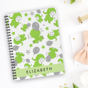 Carnet Motif Des Eléphants Verts, Étoiles, Votre Nom