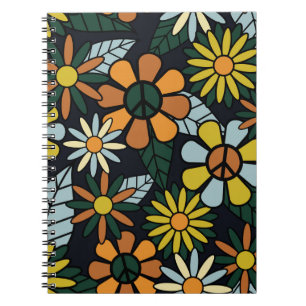 Carnet Motif des fleurs hippies rétro des années 70 - Vin