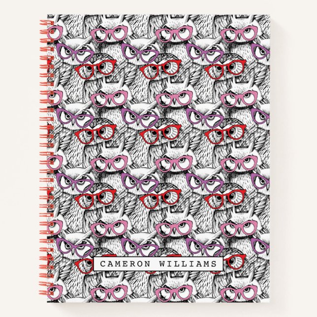 Carnet Motif des Lunettes de vue Owl | Ajouter Votre Nom (Devant)