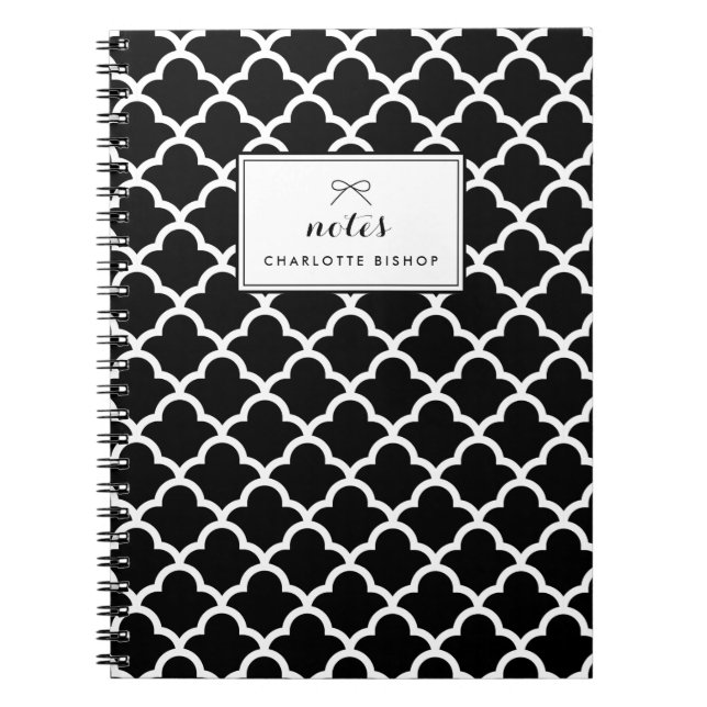 Carnet Motif des vagues de pétoncle noir et blanc Personn (Devant)