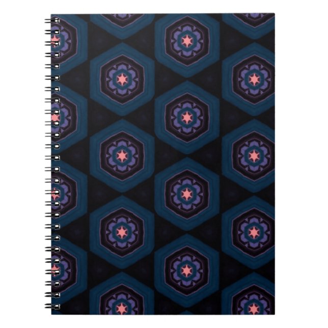 Carnet Motif d'Hexagonal aux fleurs roses et bleues (Devant)