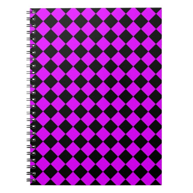 Carnet Motif diamant damier noir violet (Devant)