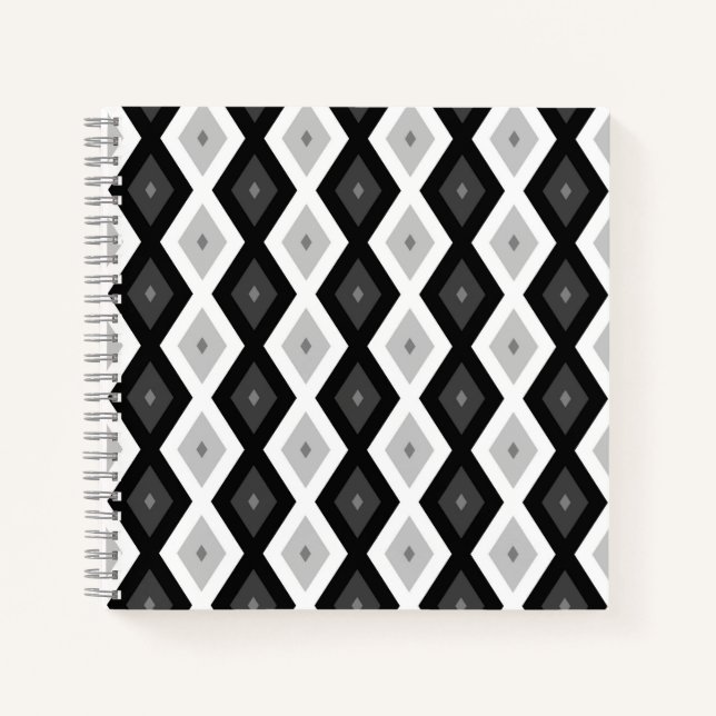 Carnet Motif diamant noir, blanc et gris (Devant)