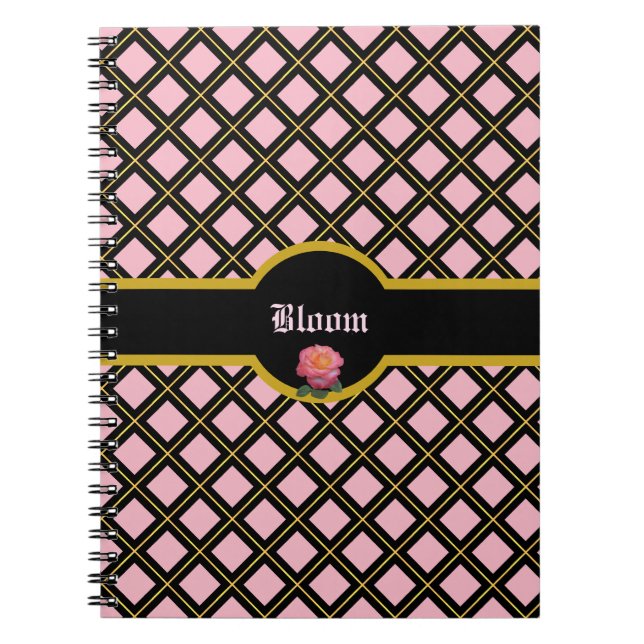 Carnet Motif diamant noir et or élégant (Devant)