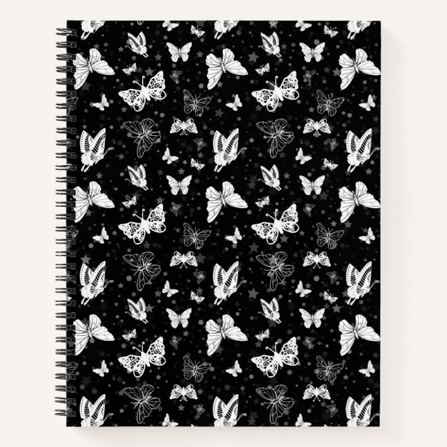 Carnet Motif d'illustration noir blanc papillon (Devant)