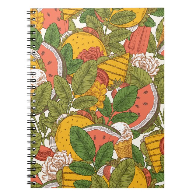 Carnet Motif d'illustration Vintage de nourriture d'été (Devant)