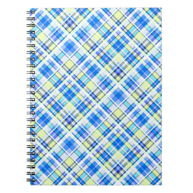 Carnet Motif d'impression à damiers jaune et bleu clair (Devant)