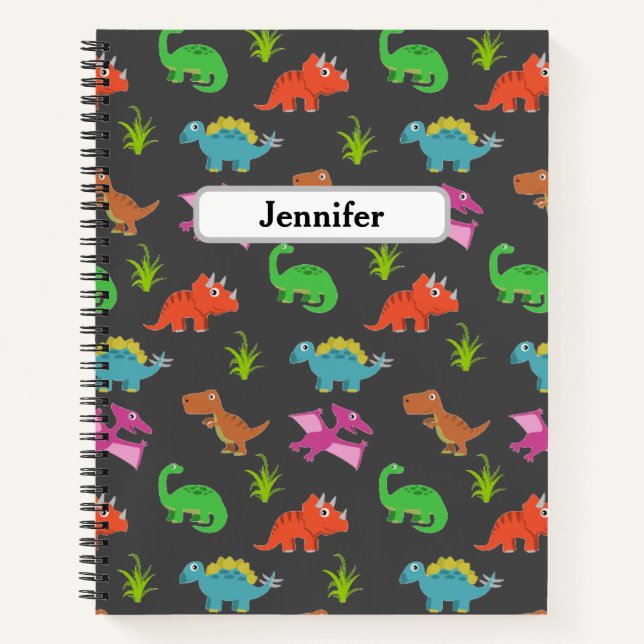 Carnet Motif Dinosaur pour enfants personnalisés (Devant)