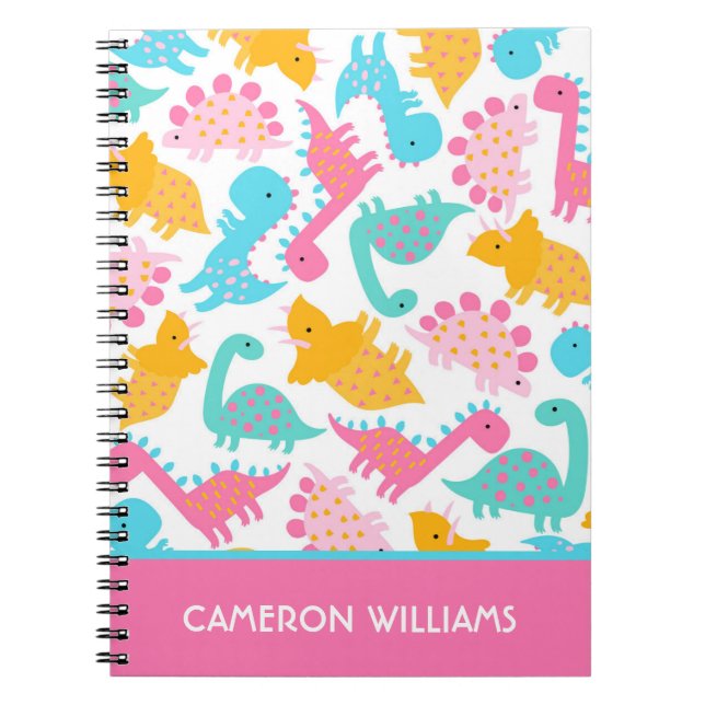 Carnet Motif Dinosaur rose et Turquoise (Devant)