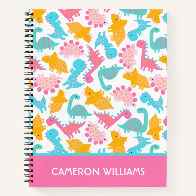 Carnet Motif Dinosaur rose et Turquoise (Devant)