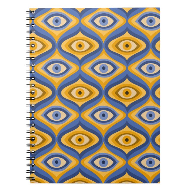 Carnet Motif d'œil psychédélique bleu indigo jaune (Devant)