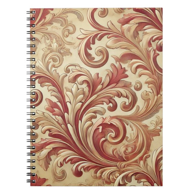 Carnet Motif doux rouge et or Damask (Devant)