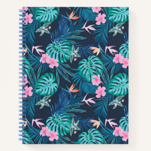 Carnet Motif du Jardin des Fleurs Tropicales Bleues