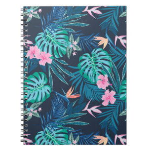 Carnet Motif du Jardin des Fleurs Tropicales Bleues