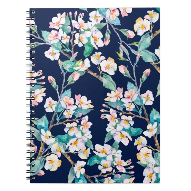 Carnet Motif du printemps. Branches florales. Aquarelle.  (Devant)