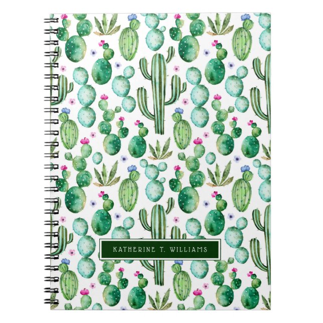 Carnet Motif d'usines de cactus d'aquarelle (Devant)