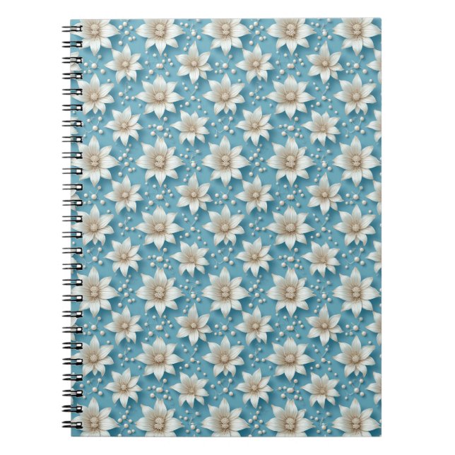 Carnet Motif Élégant de Fleur Blanche avec Perles (Devant)